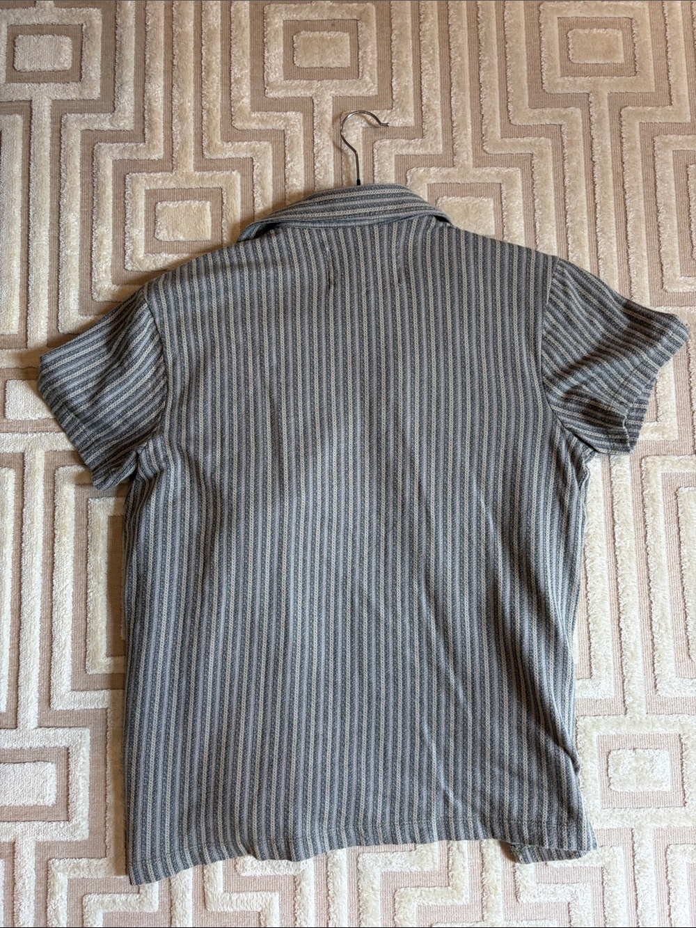 Free Planet Men's Short Sleeve Button-Up Shirt in Olive and Tan Stripe - Picture 5 of 5